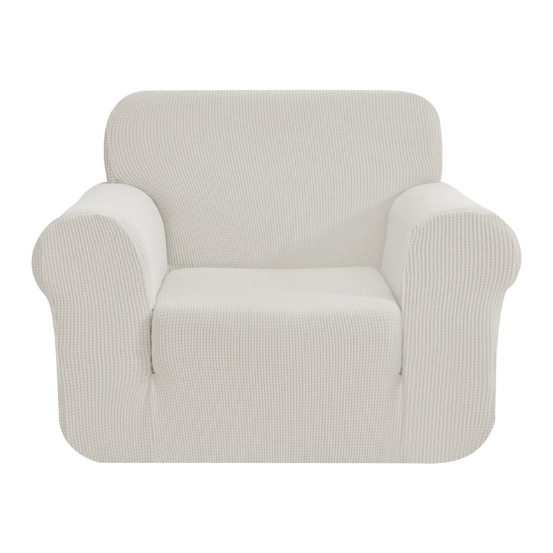 Spandex Soft Textured Stretchy Box Cushion Armchair Slipcover, Off White