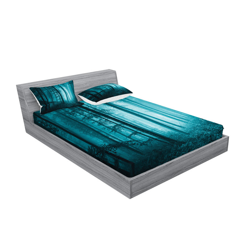 Drap-housse et taies décoratives bleu sarcelle Ambesonne, Ensemble de draps pour grand lit + 5 pièces suppl