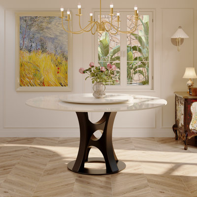 Moiser 6 Seat Round Dining Table with removable Lazy Susan, 59" Sintered Stone Top