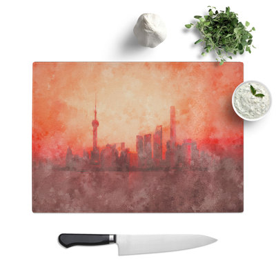 Tempered Glass the Shanghai China Skyline Chopping Board
