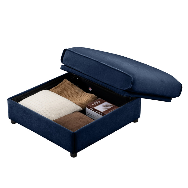 24 - Canapé modulaire en chenille bleu avec options de rangement polyvalentes