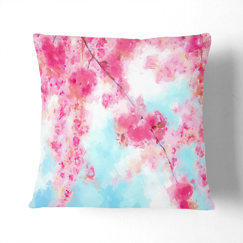 Cherry Blossom Tree in Spring Cushion with Filling, Black, 40cm H x 40cm W x 15cm D