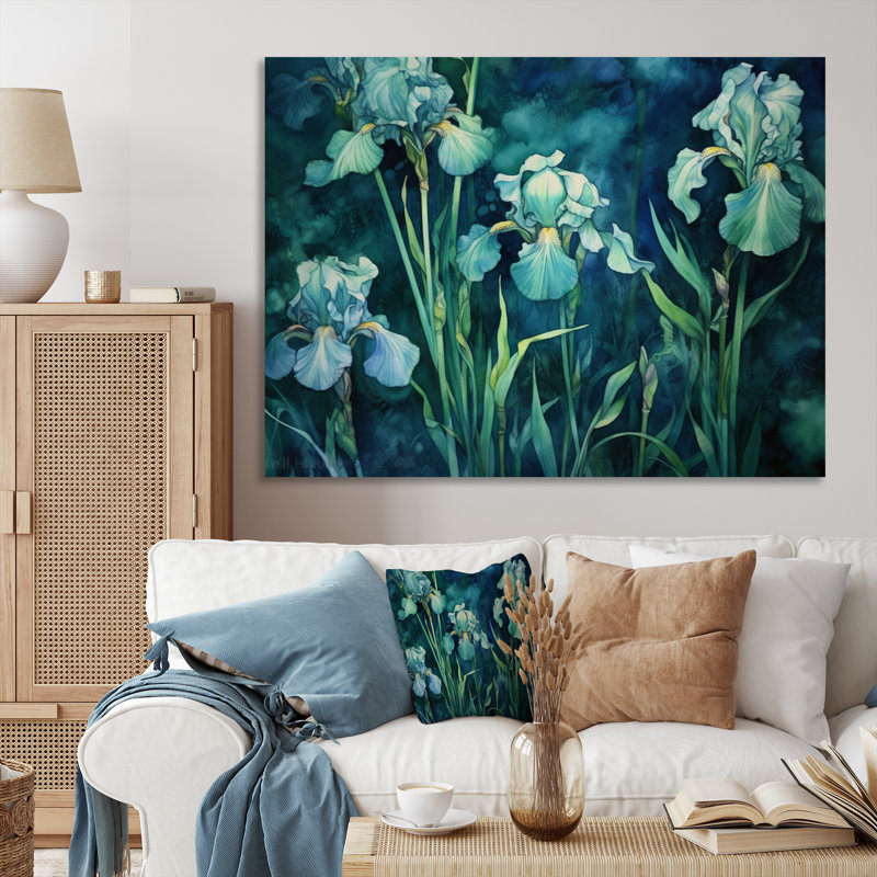 «Green Irises Petal I» sur toile, Toile tendue, H 34 po x l 44 po x P 1 po