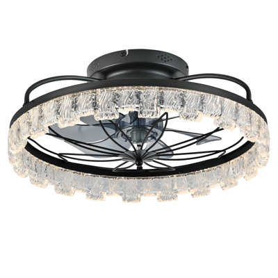 Ventilateur de plafond en cage de 20 pouces avec lumière, cadre en métal noir mat, DEL à intensité variable de 36 W, moteur à courant continu en cuivre pur réversible, 6 vitesses de vent, télécommande et double commande APP, ventilateur de plafond à profil bas 1 / 2H Timing