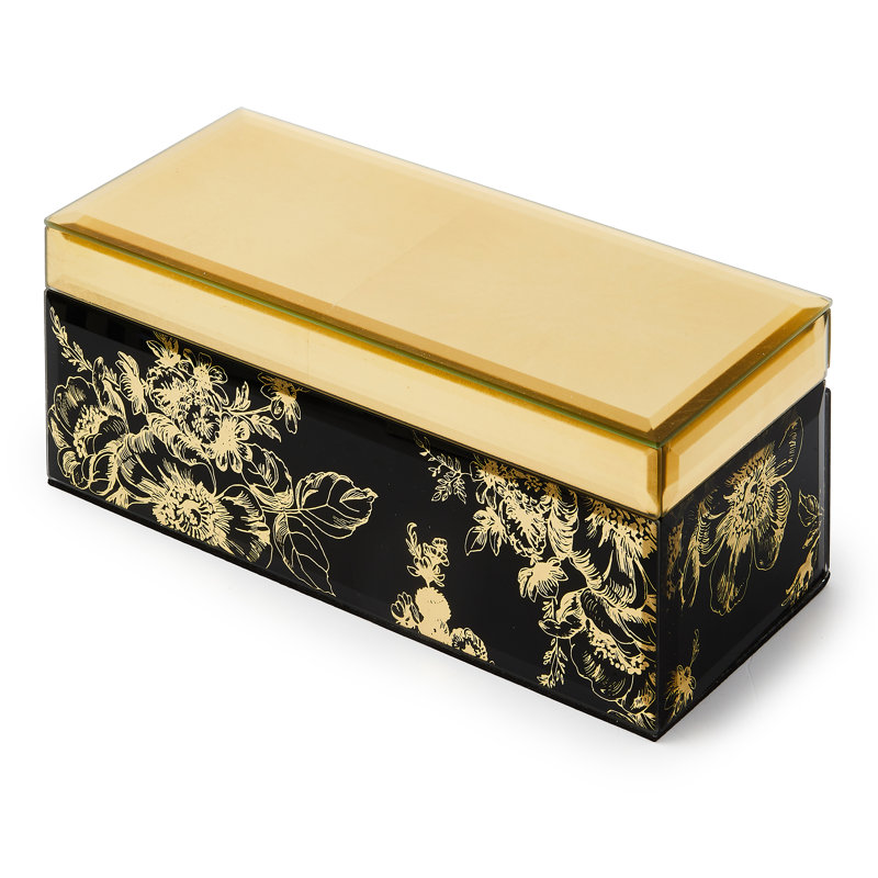 Handmade Black and Gold Glass Fabric Lidded Box