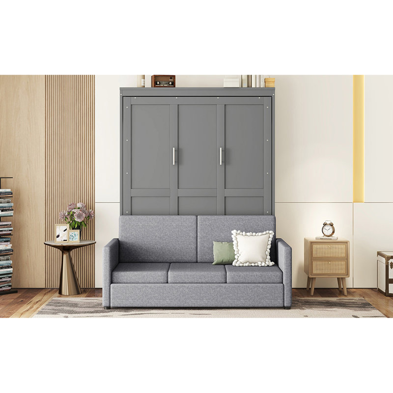Murphy Bed With Couch, Gray, Full