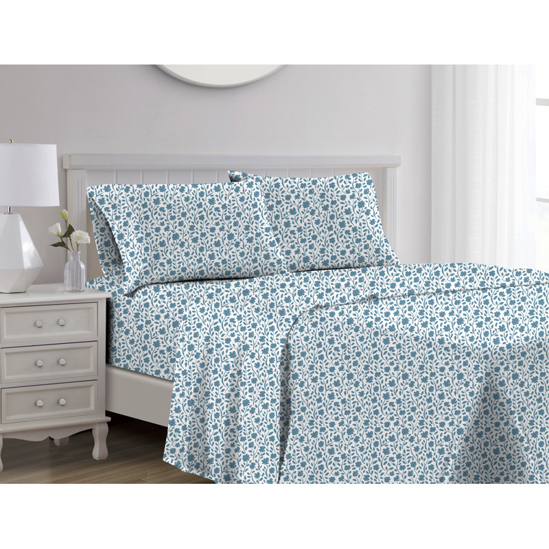 Cotton Blend Graphic Print Sheet Set, Queen Sheet Set+Fitted Sheet+2 Pillowcases