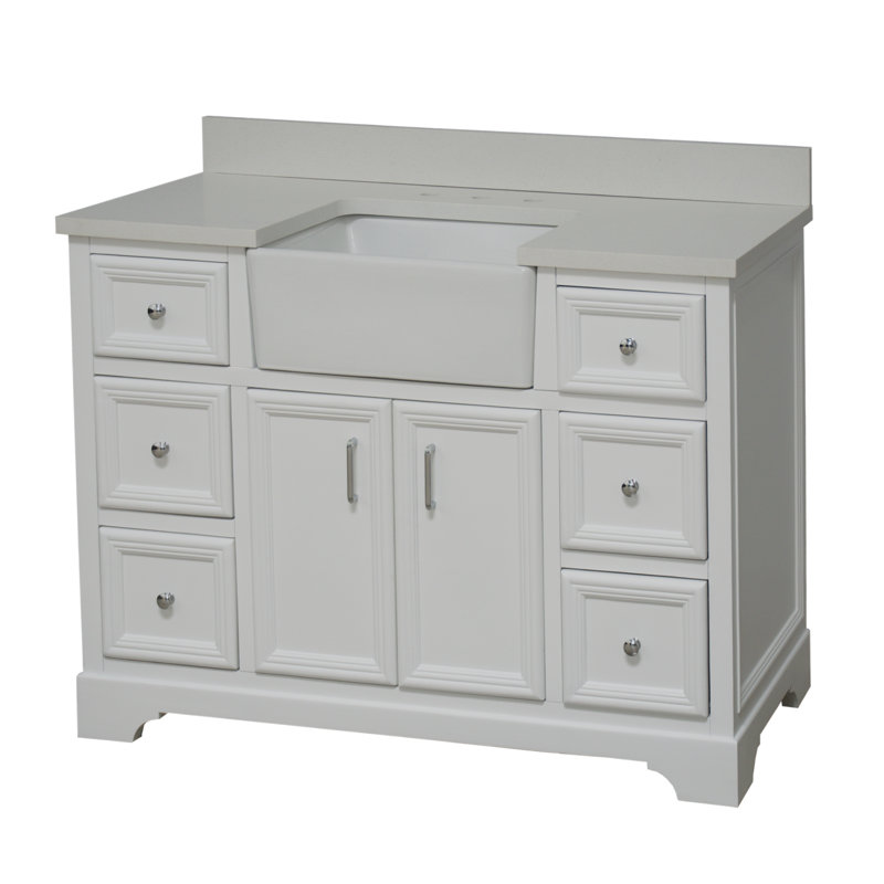 Emiliano 48'' Single Bathroom Vanity with Top, White, Quartz