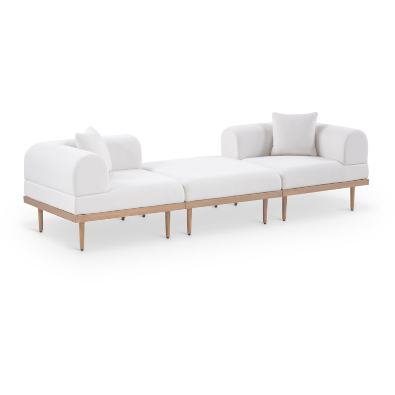 Madeleine 106.5" Resilient Water Resistant Olefin Fabric Upholstered 3Pc. Outdoor Patio Modular Sofa, Cream