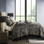 Couvre-lit 5 pièces pour grand lit - noir avec détails de broderie et coquille à motif cachemire inversé taupe-126059889-126059892