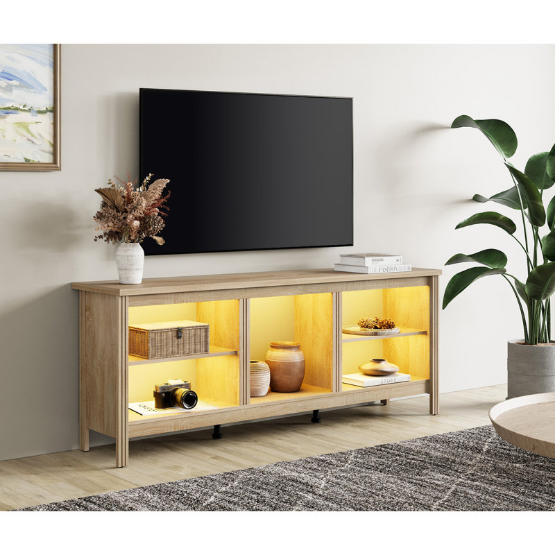 Crédence de rangement l 70 po Ashae, Chêne / DEL jaune