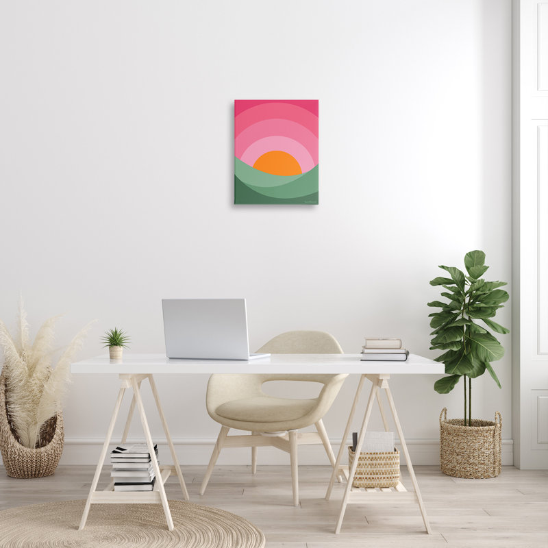 «Green & Pink Landscape», art mural par Carrie Cantwell, H 20 po x l 16 po