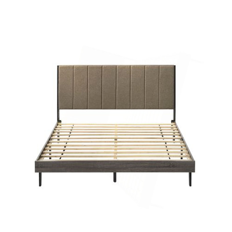Grand lit Valdemar en tissu brun et gris vieilli