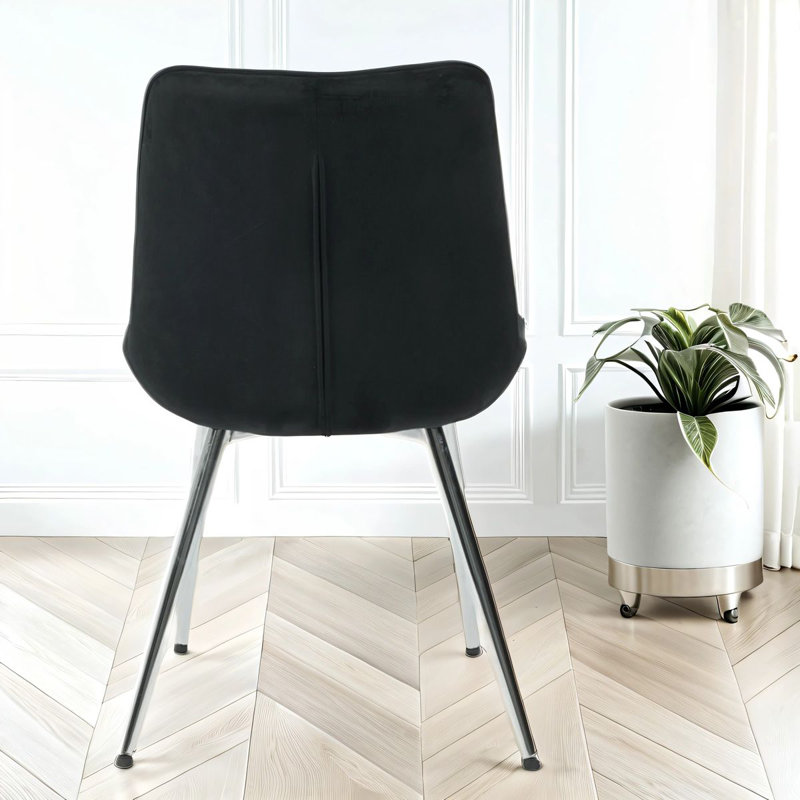 Velvita Luxury Velvet With Legs Dining Chair, 6, Black, Silver