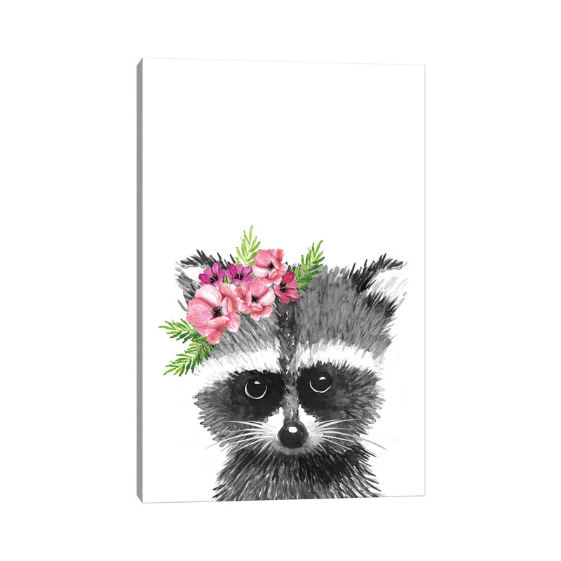 Racoon With Flower Crown by Mercedes Lopez Charro - Wrapped Canvas Painting, 20.32 cm H x 30.48 cm W