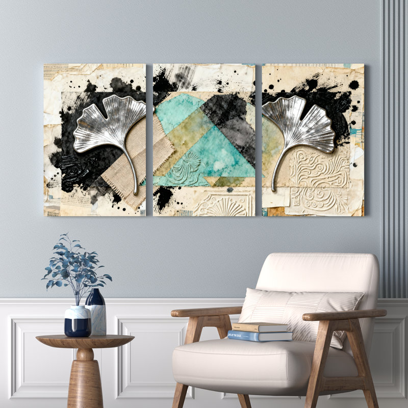 «Abstract Ginkgo Leaf», art mural sur toile tendue à motif géométrique abstrait (ensemble de 3), H 30 po x l 60 po