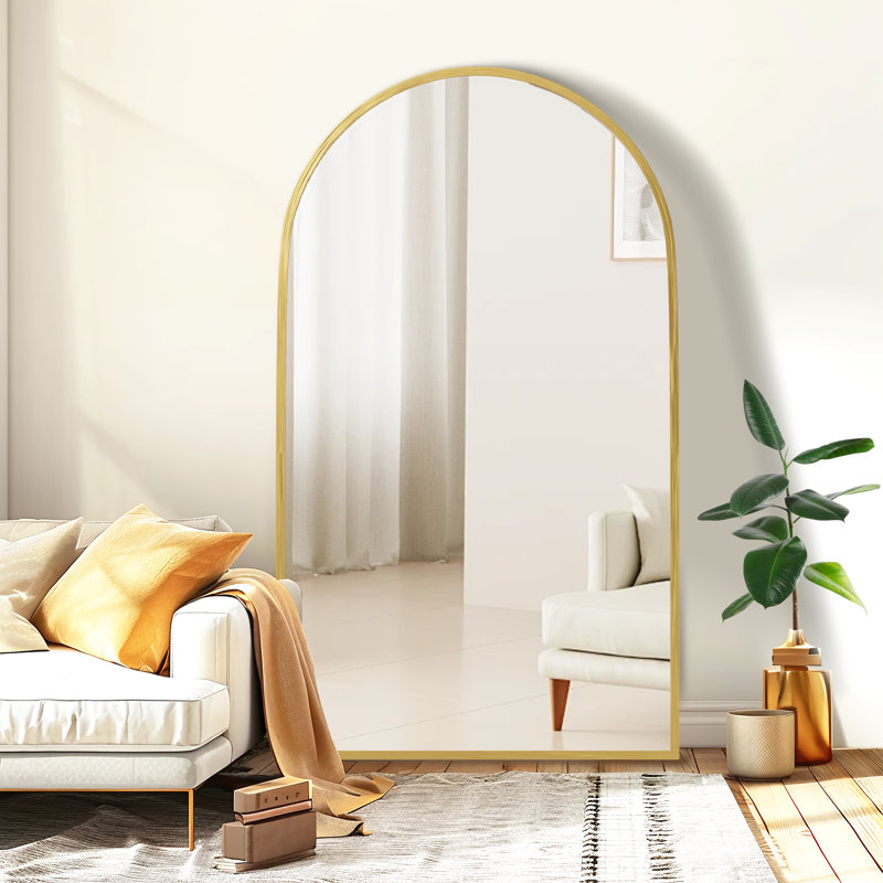 Arched Full Length Mirror Large Floor Mirror, 67" x 39", Gold