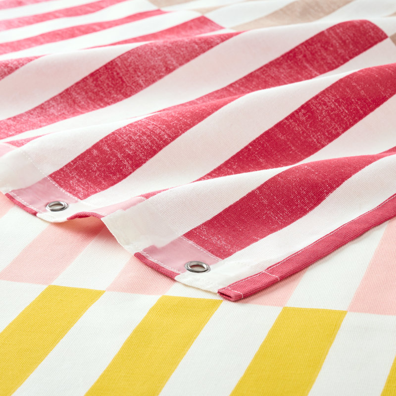 Adeline Pink Beige Yellow Cotton Stripe Shower Curtain 70" x 72"