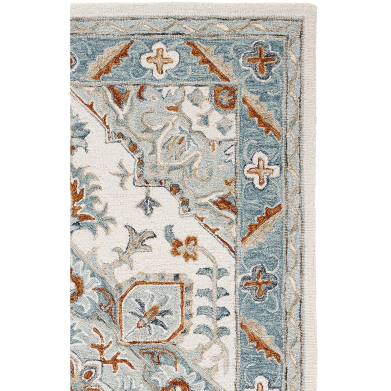 Eduvina Hand Tufted Wool/Cotton/Latex Oriental Rug in Orange/Gray/Blue, Rectangle 3' x 5'