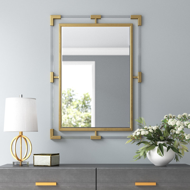 Ingimar Wood Rectangle Wall Mirror, Brushed Gold