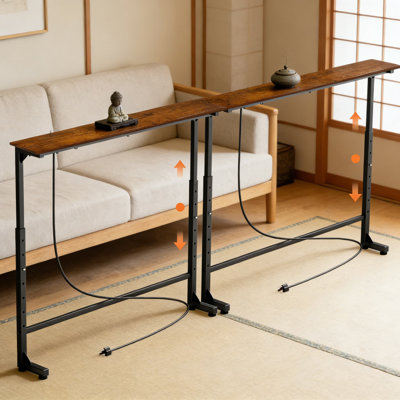 Adjustable Height Console Table With Power Outlets, 70-Inch Sofa Table With Charging Station, Entryway Table For Living Room And Hallway