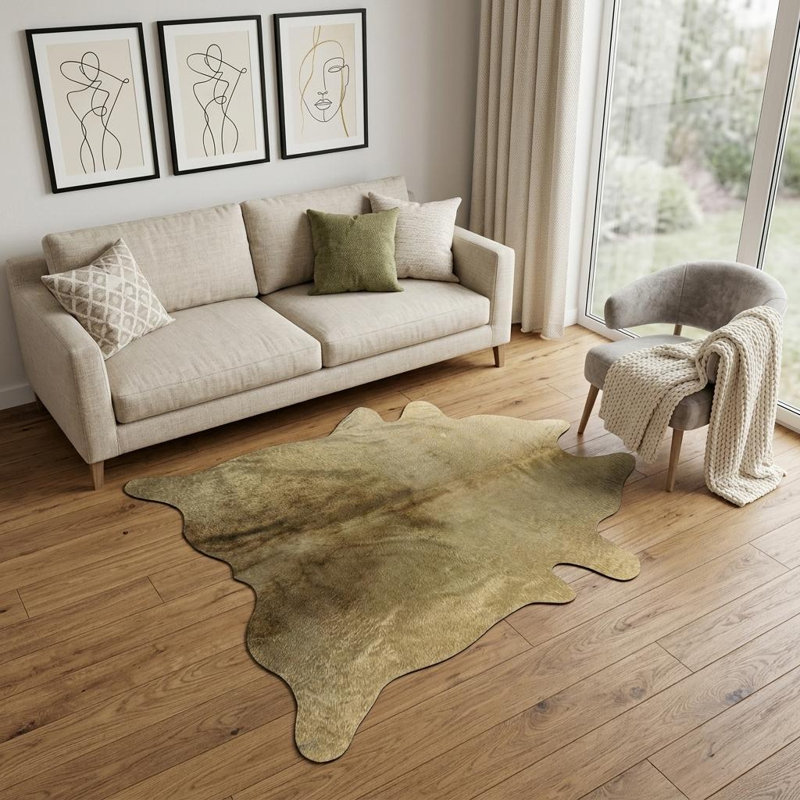 Tapis doré en peau de vache 5 pi x 7 pi