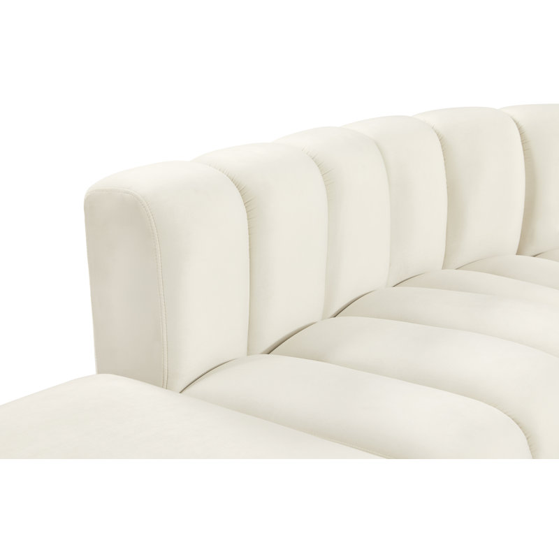 Hurlburt Upholstered Curved Sectional with Ottoman Reversible, Cream Velvet
