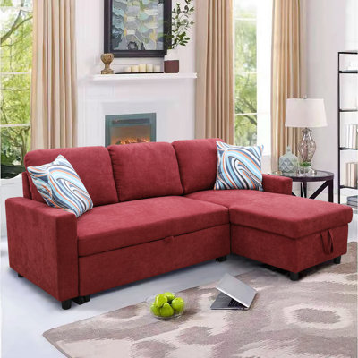Red Microfiber 2-Piece Reversible Sleeper Sectional Sofa with Storage Chaise