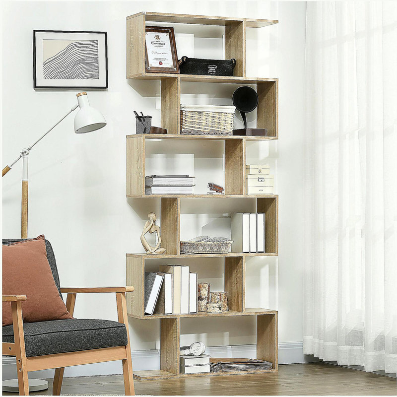 75,5 po H bibliothèque 6 tablettes en forme de S Présentoir de rangement en bois