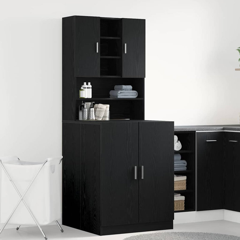 Engineered Wood Bathroom Cabinet, Black Oak