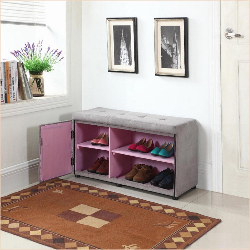Ottoman 18'' Tall Storage with Shoe Compartment, Walnut Brown for Entryway/Living Room | Walnut Brown | Wood Legs, Brown