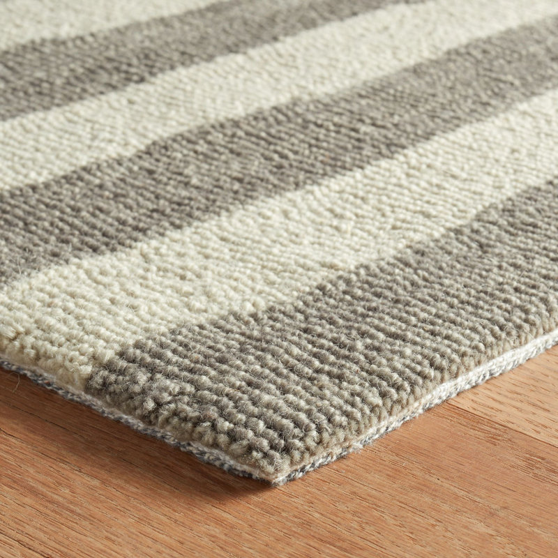 Silas Stripe Grey Hand Micro Hooked Wool Rug, Rectangle 9'6" x 13'6"