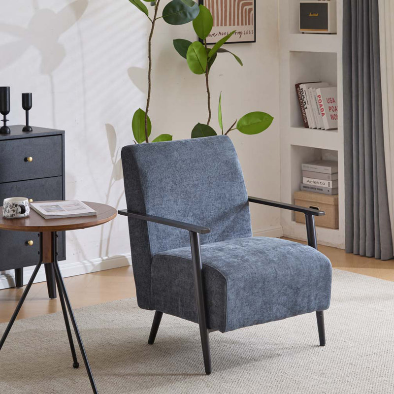 Fauteuil d'appoint rembourré avec structure en métal, Bleu gris, 1