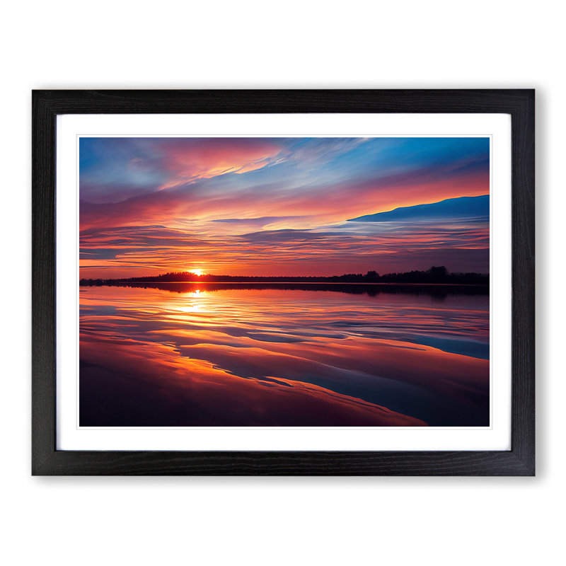 XH1022-5570X Lively Seascape At Sunset - Single Picture Frame Print, 46cm H x 64cm W, Black