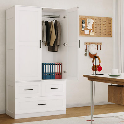 Armoire-penderie moderne en bois pour chambre à coucher - Armoire autoportante 70 po avec tringle à vêtements - 3 tiroirs de rangement profonds - Organisateur de vêtements haut - noir