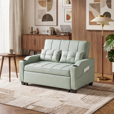 Upholstered Convertible Twin Size Loveseat Recliner Sleeper Couch Pull Out Sofa Sofa Bed For Small Spaces