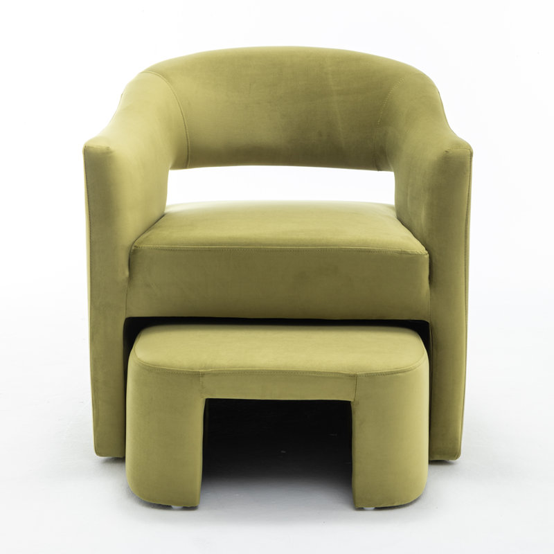 Kyah Upholstered Barrel Chair With Ottoman, Green