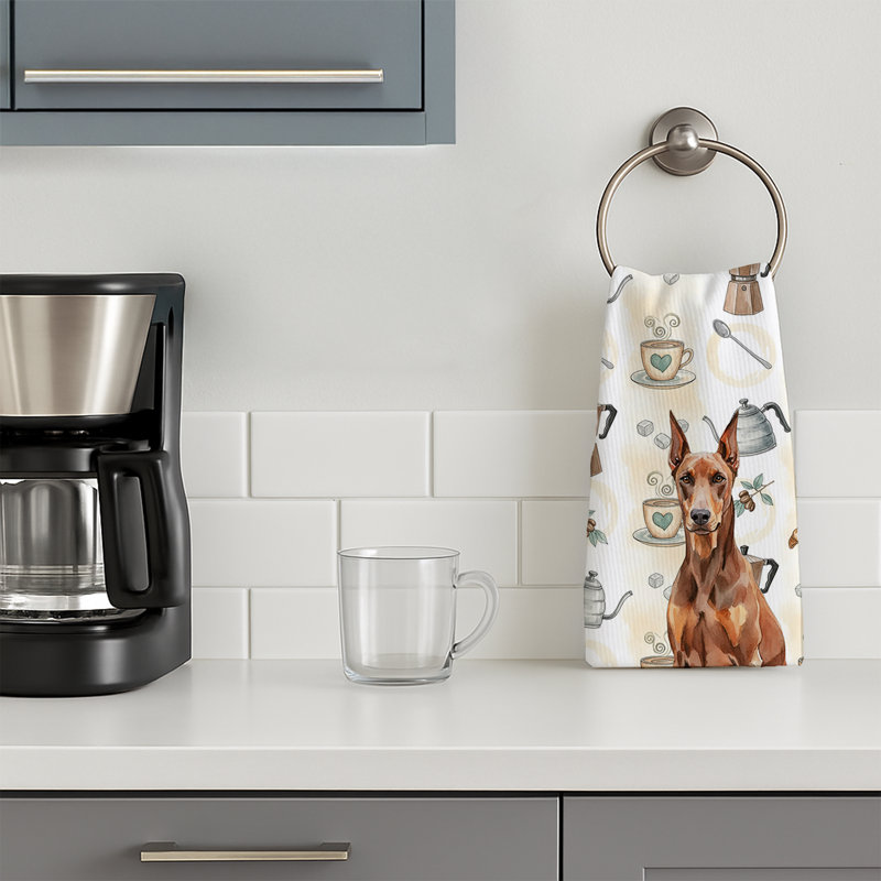 Red Doberman Pinscher Coffee Bar Kitchen Towel, Red Doberman Pinscher