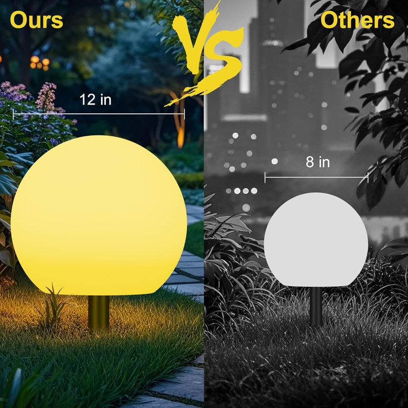 Solar Powered LED Globe Light - 12 Inch Dimmable Outdoor Table Lamp With Remote, 16 RGB Colours, Waterproof Design For Patio, Garden, Yard, Beach, Pathway, Nursery Decor