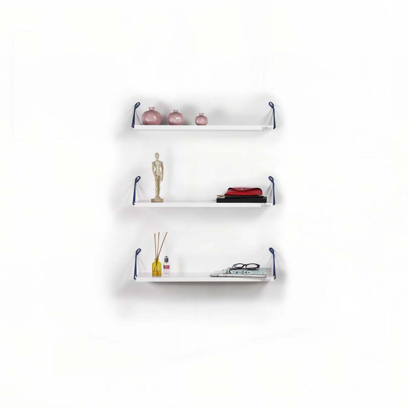 Triple support mural flottant décoratif rustique en métal pour tablettes, blanc, bleu