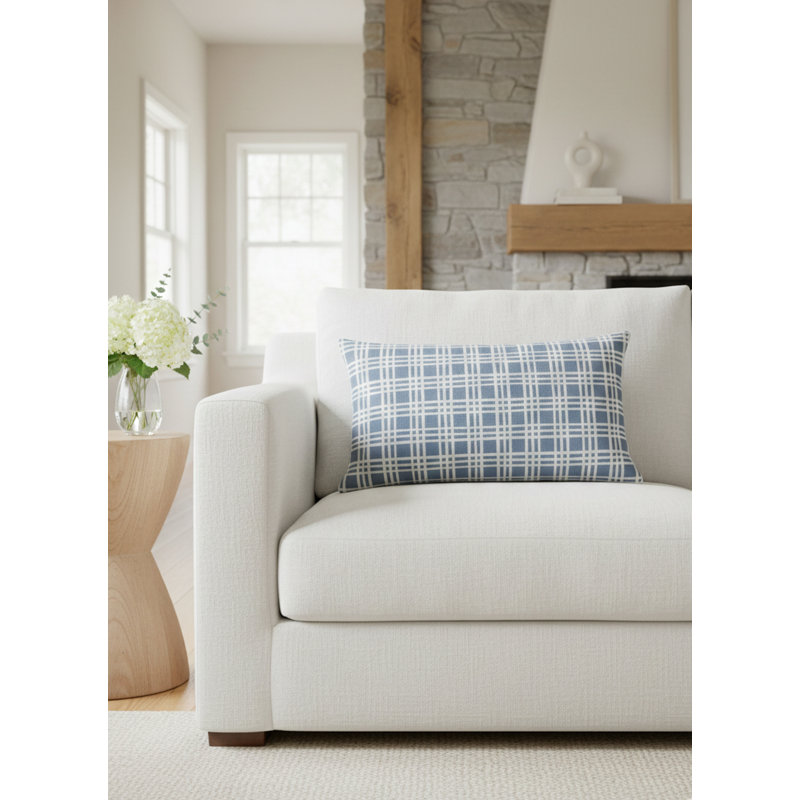 Cape Blue Estate Plaid Linen Pillow 14x20 Cover Only