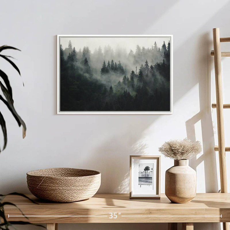 Misty Forest Mountain, Cadre flottant blanc, 19 po x 13 po