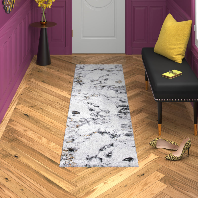 Battaglia Gray/Gold/Black Area Rug, Runner 2' x 8'