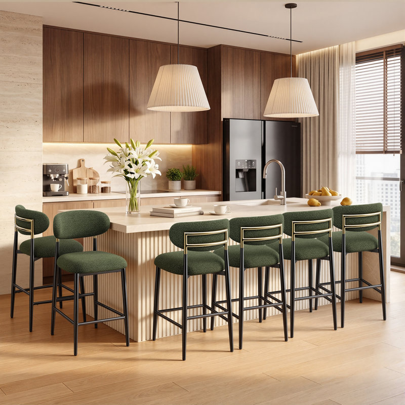 Yes Upholstered Bar Stool with Iron Frame, Green