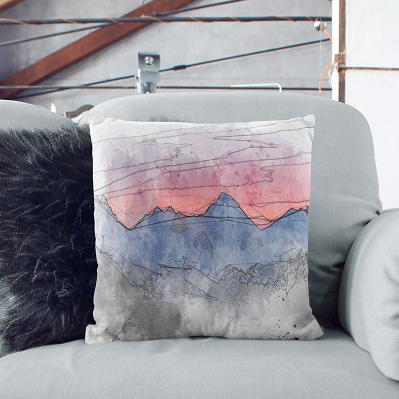 Mountain Ridge Sunset Cushion with Filling, 55cm H x 55cm W x 20cm D, Stone
