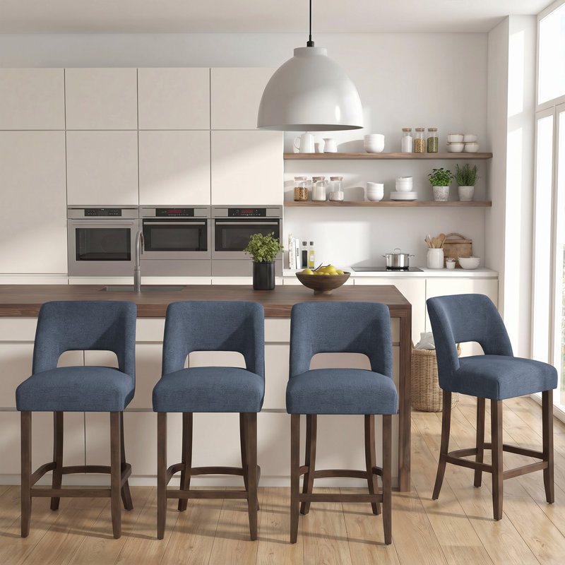 Upholstered Counter Bar Stools With Solid Wood Legs Set of 4, Rust, 4