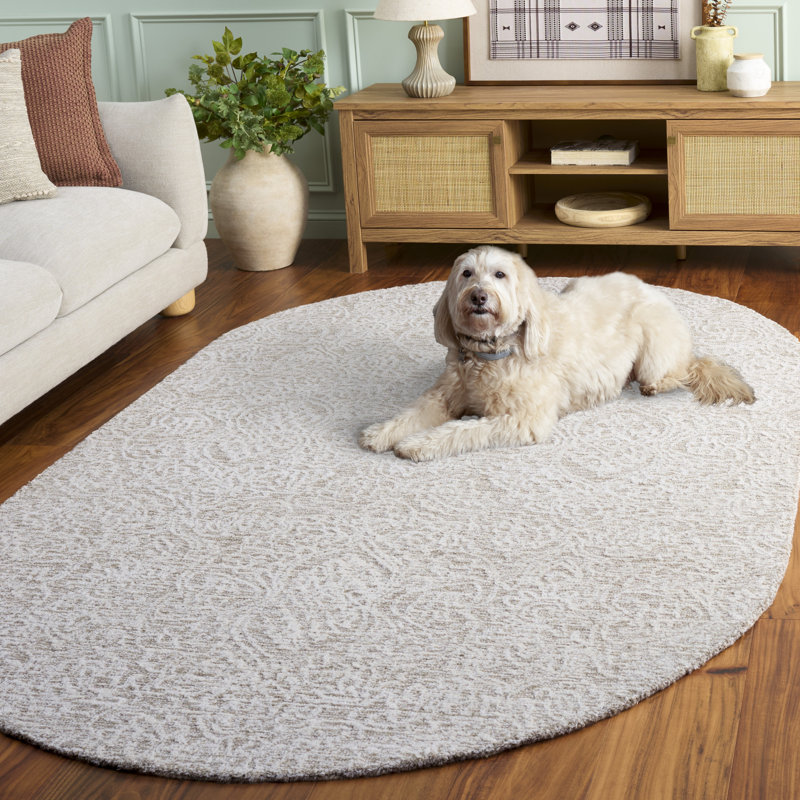 Metcalfe Handmade Tufted Wool Natural/Ivory Area Rug, Oval 5' x 8'