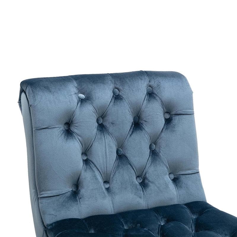 Chaise de salon en velours sans accoudoirs, Velours bleu clair