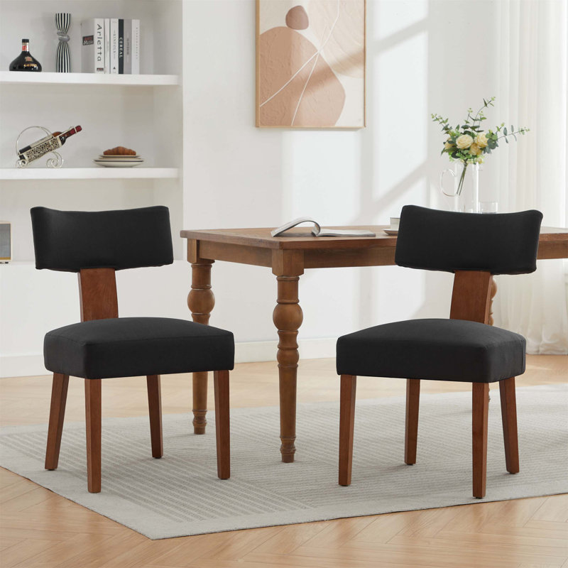 Ensemble de deux chaises de salle à manger sans accoudoirs modernes avec dossier incurvé et pieds en bois massif, parfait pour la salle à manger et le salon