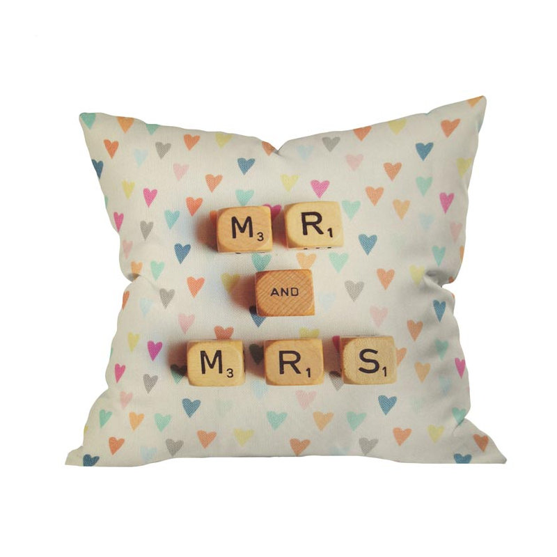 Coussin décoratif d'extérieur Mr et Mme, 16 po x 16 po